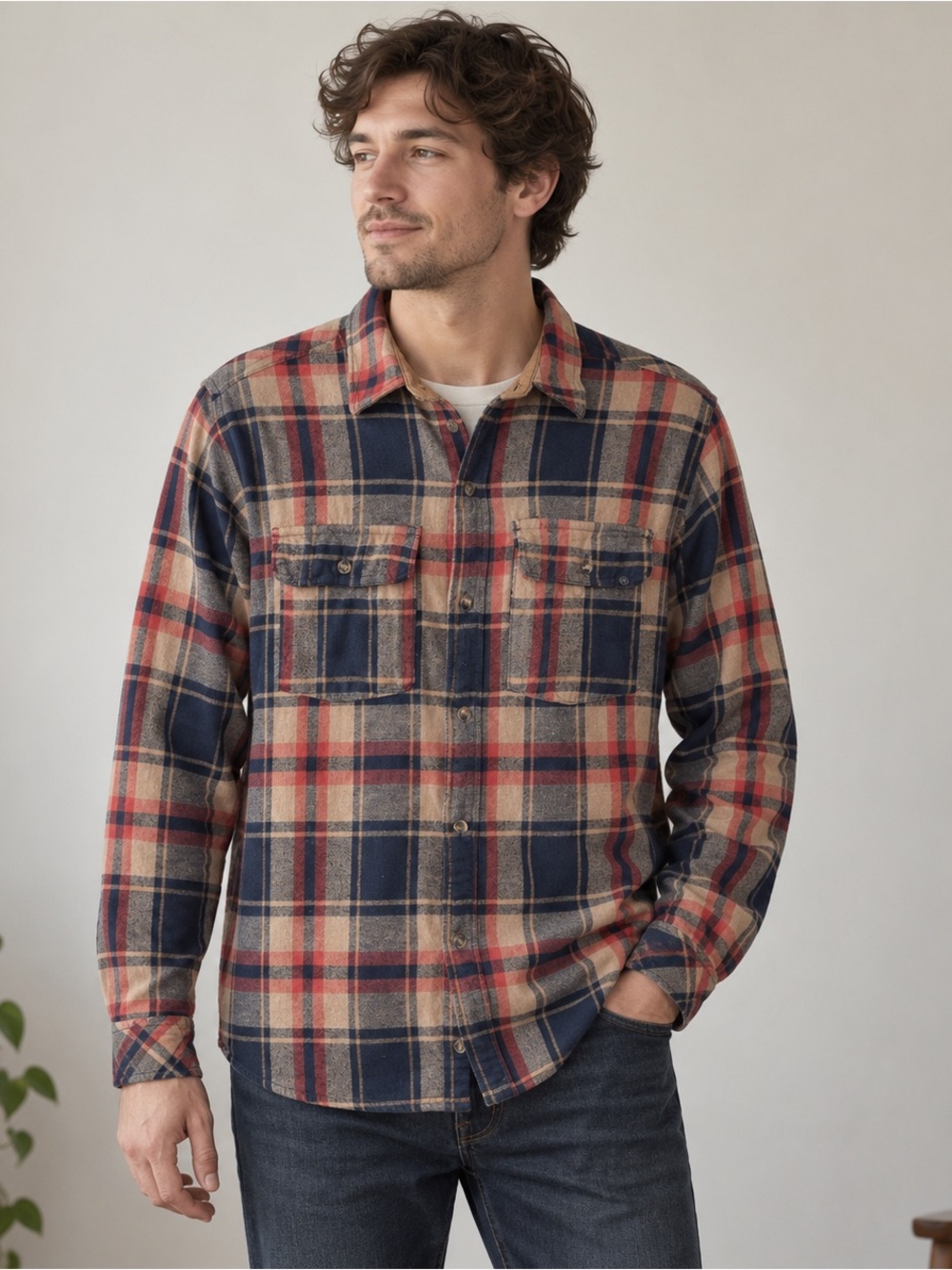 Dravus Men’s Plaid Cotton Flannel Button-Up Shirt Size Medium